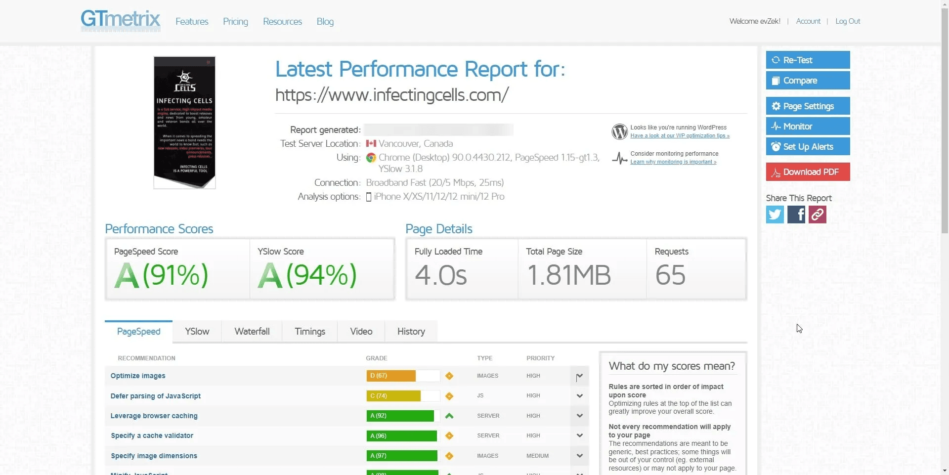 Infectingcells Speedtest Mobile