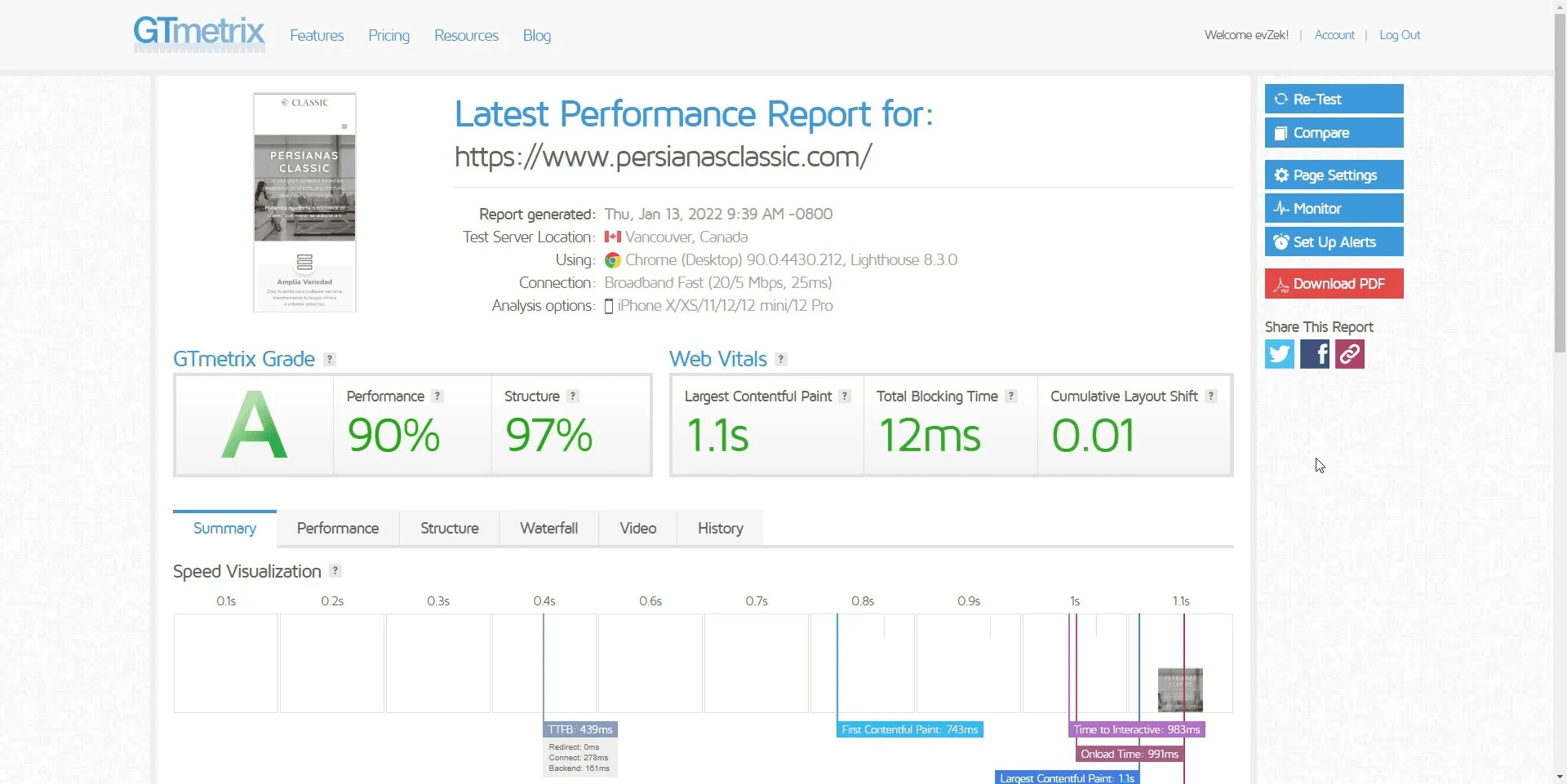 Speedtest PERSIANAS CLASSIC Mobile